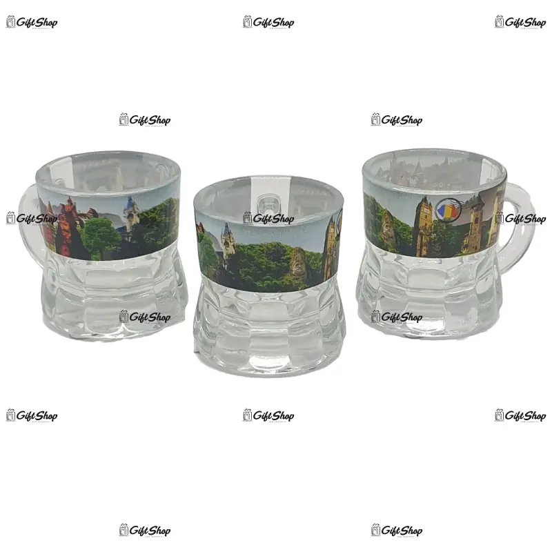 Castelul bran, vlad tepes, set 6 pahare pentru lichior/snaps realizat din sticla , model b